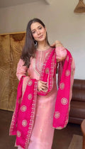 Premium Fendy Silk Embroidered Sequins Suit Set with Matching Dupatta