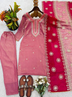Premium Fendy Silk Embroidered Sequins Suit Set with Matching Dupatta