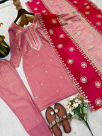 Premium Fendy Silk Embroidered Sequins Suit Set with Matching Dupatta