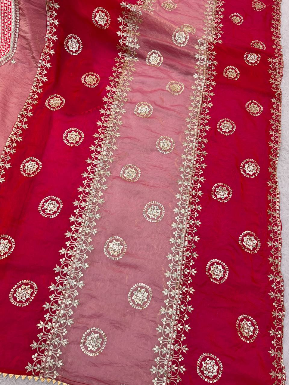 Premium Fendy Silk Embroidered Sequins Suit Set with Matching Dupatta