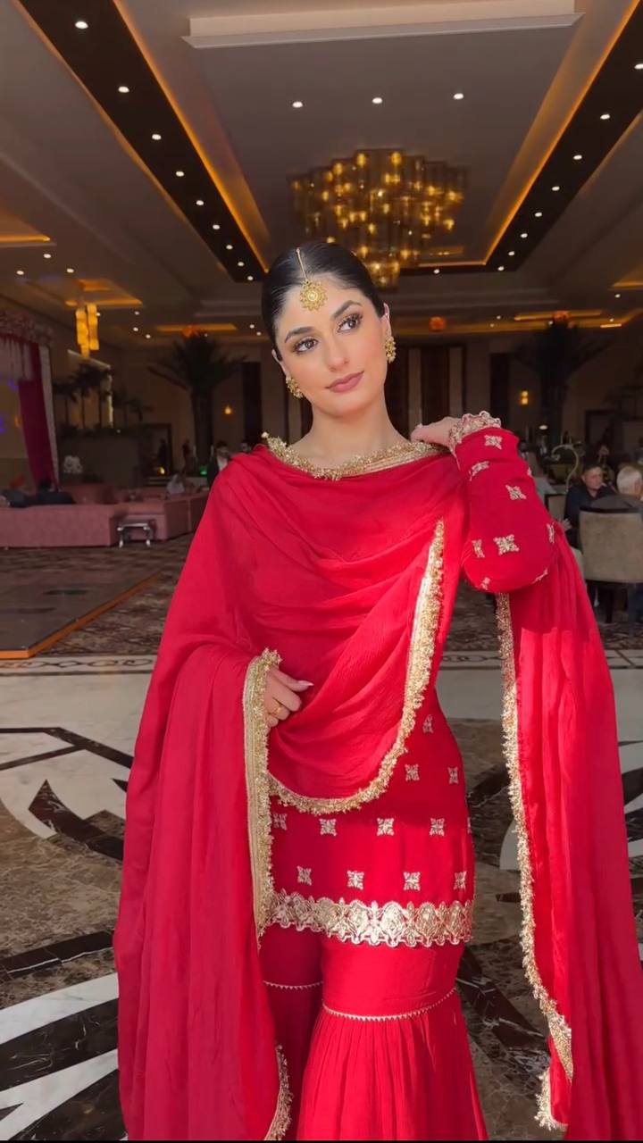 Modern Ethnic Faux Georgette Sharara Set for Women with Thread & Sequin Embroidery, Designer Kurta, Full Sharara & 4-Side Lace Border Dupatta