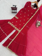 Beautiful Red Georgette Thread & Sequins Work Sharara Set