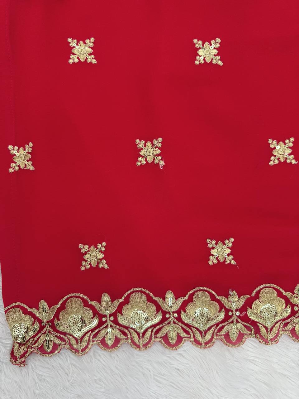 Beautiful Red Georgette Thread & Sequins Work Sharara Set