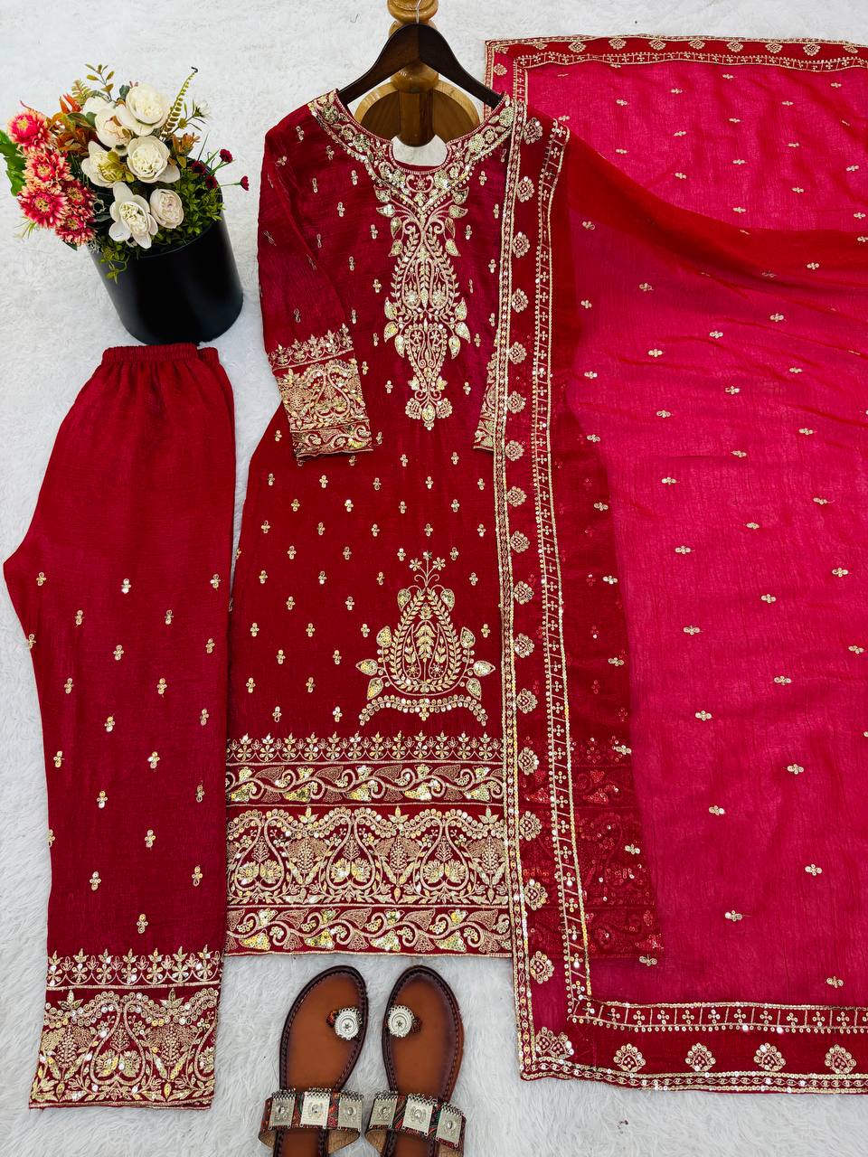 Trending Embroidered Crunchy Silk Outfit for Festive Glamour