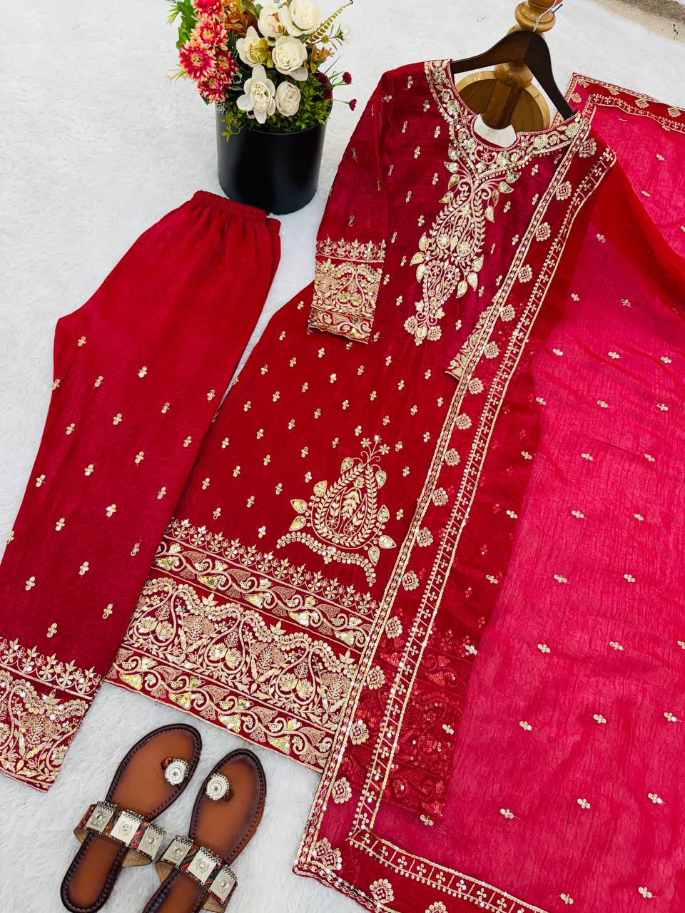 Trending Embroidered Crunchy Silk Outfit for Festive Glamour