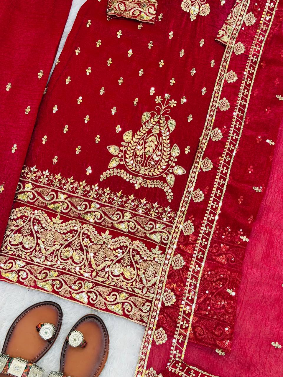 Trending Embroidered Crunchy Silk Outfit for Festive Glamour