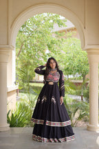 Navratri Special Cotton Lehenga & Shrug Set with Gamthi, Mirror Work