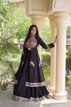 Navratri Special Cotton Lehenga & Shrug Set with Gamthi, Mirror Work