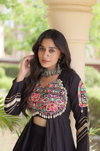 Navratri Special Cotton Lehenga & Shrug Set with Gamthi, Mirror Work