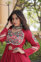 Navratri Special Cotton Lehenga & Shrug Set with Gamthi, Mirror Work