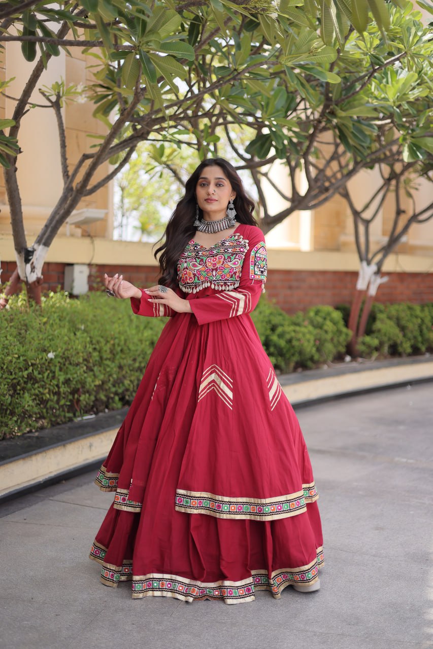Navratri Special Cotton Lehenga & Shrug Set with Gamthi, Mirror Work