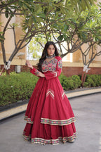 Navratri Special Cotton Lehenga & Shrug Set with Gamthi, Mirror Work