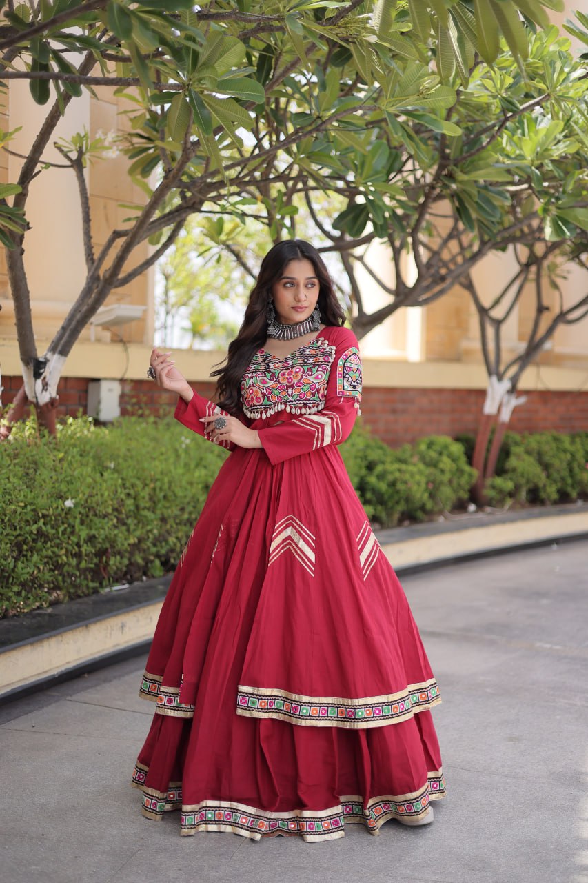 Navratri Special Cotton Lehenga & Shrug Set with Gamthi, Mirror Work