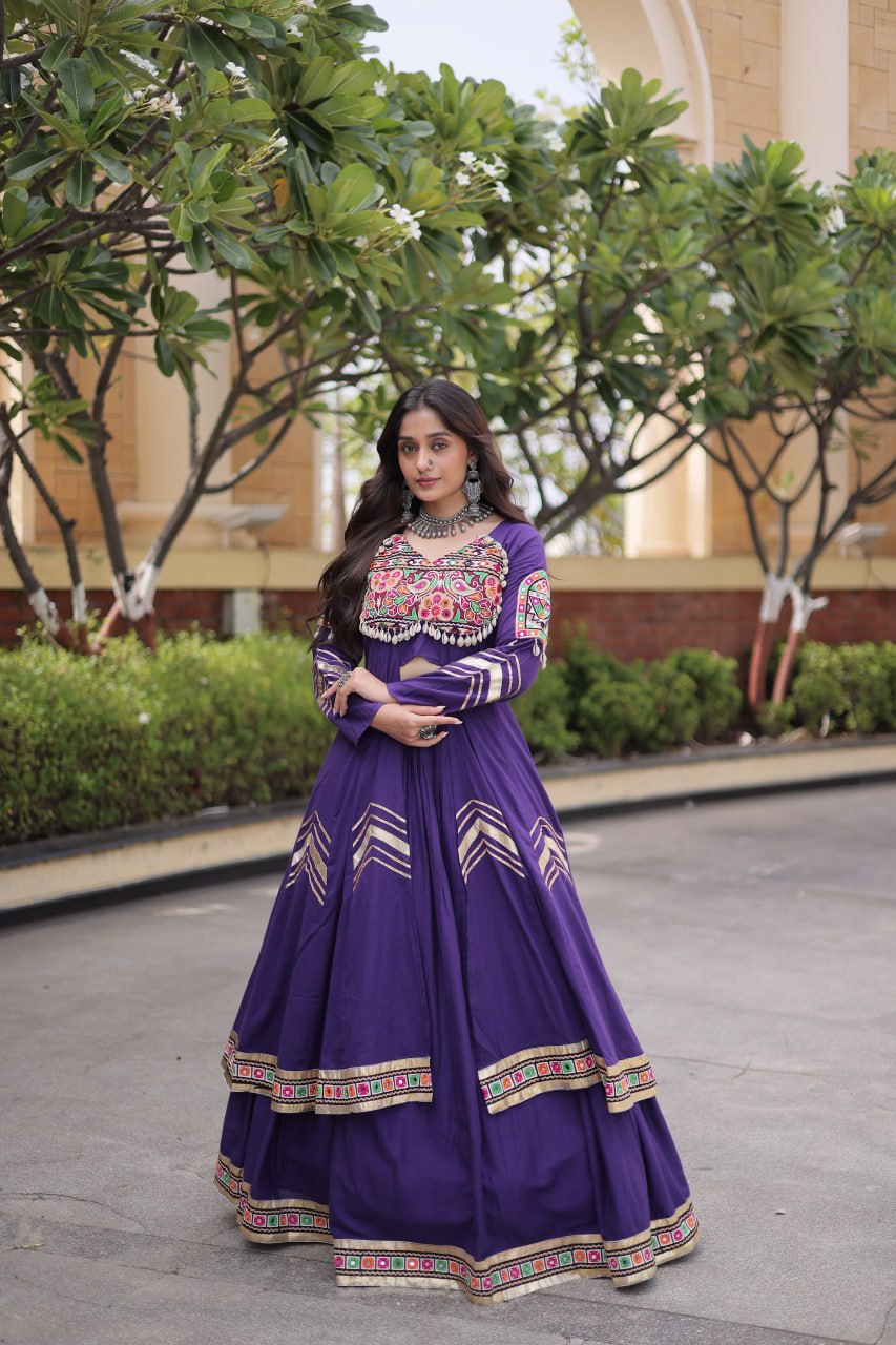 Navratri Special Cotton Lehenga & Shrug Set with Gamthi, Mirror Work