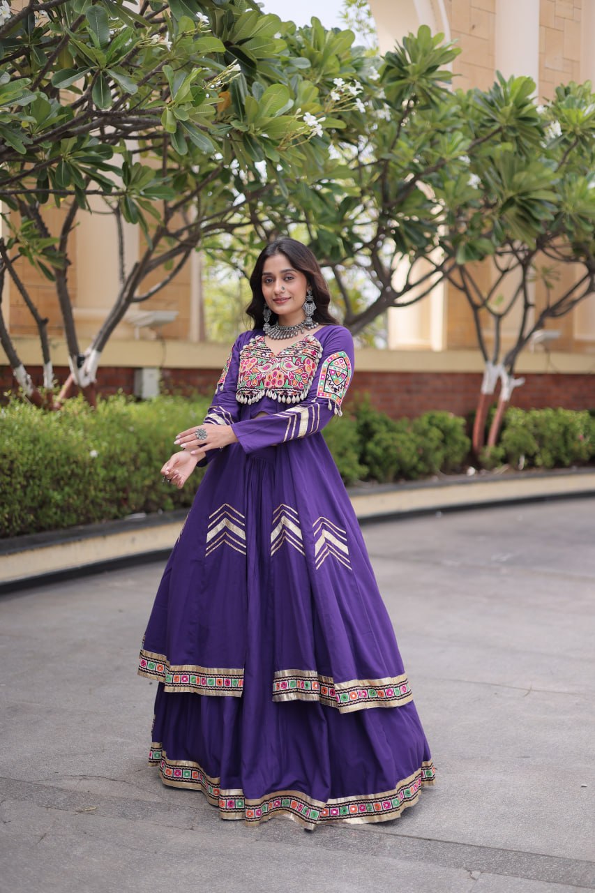 Navratri Special Cotton Lehenga & Shrug Set with Gamthi, Mirror Work