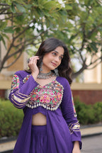 Navratri Special Cotton Lehenga & Shrug Set with Gamthi, Mirror Work
