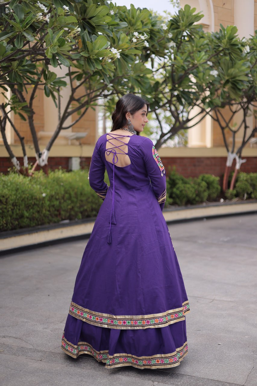 Navratri Special Cotton Lehenga & Shrug Set with Gamthi, Mirror Work