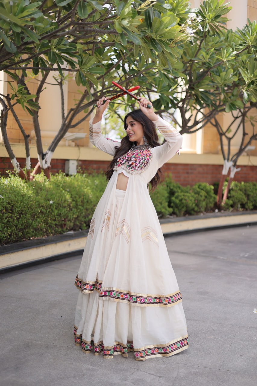 Navratri Special Cotton Lehenga & Shrug Set with Gamthi, Mirror Work