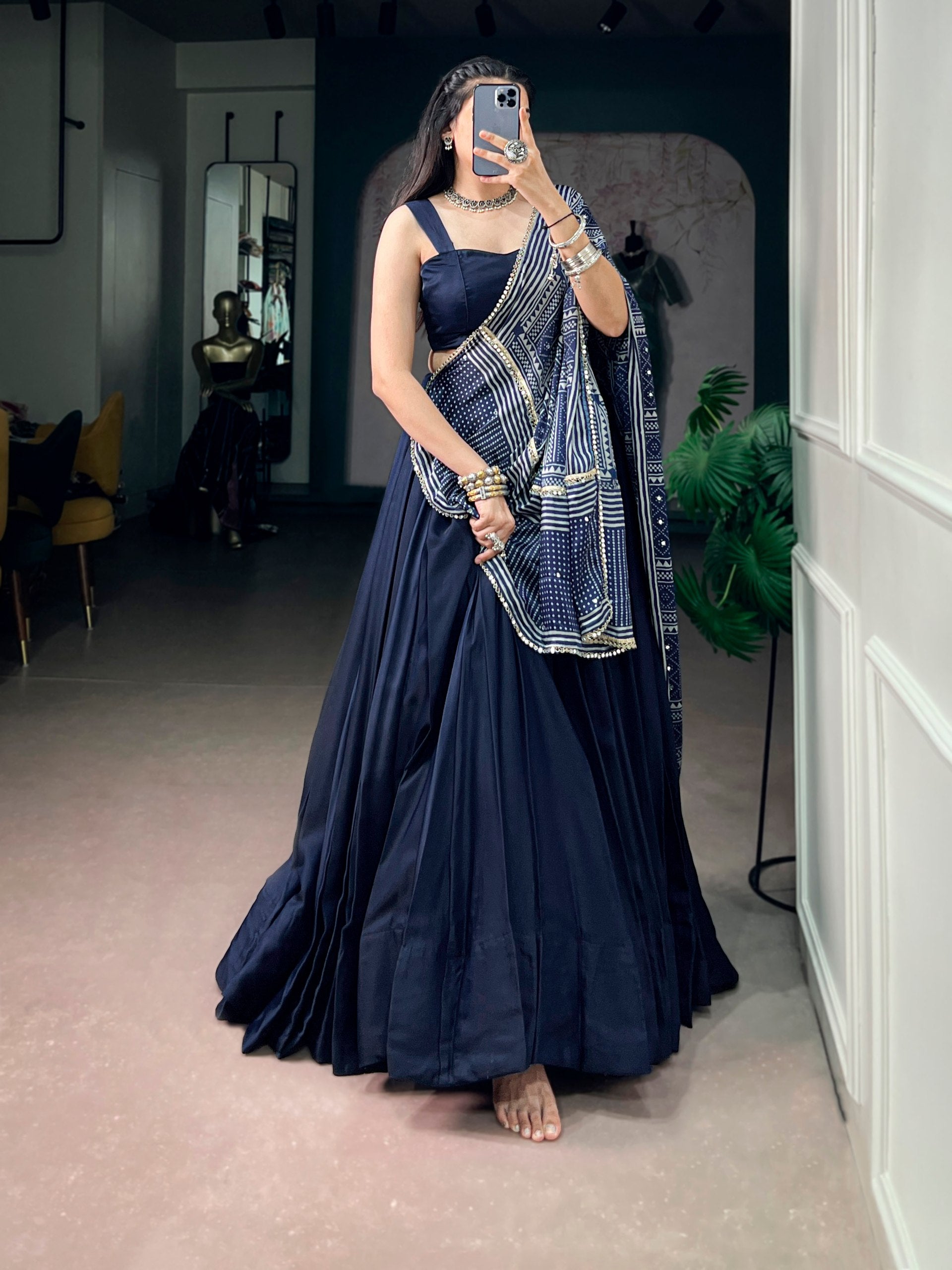 Elegant Blue Moonga Silk Lehenga Choli with Printed Satin Dupatta