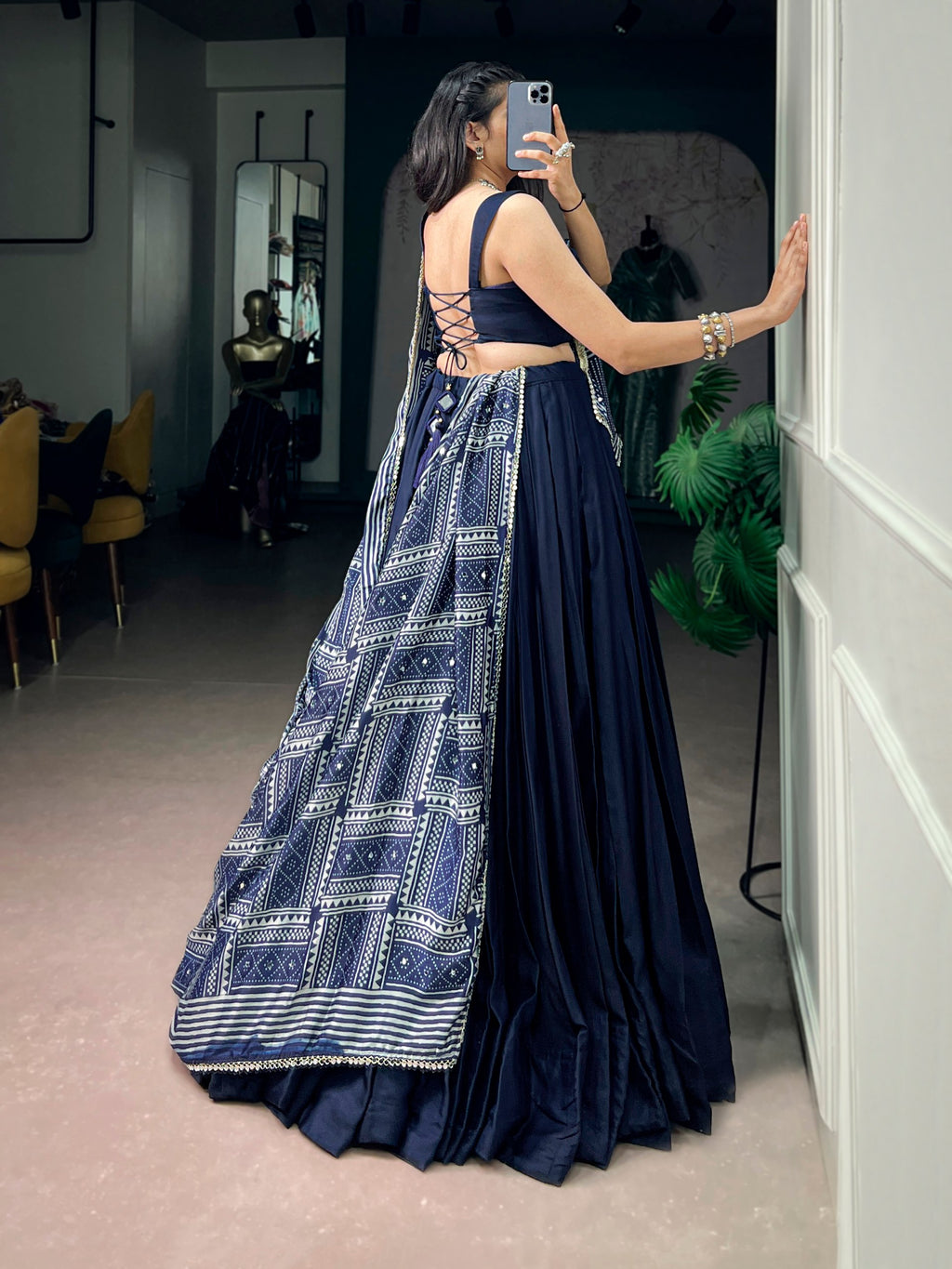 Elegant Blue Moonga Silk Lehenga Choli with Printed Satin Dupatta