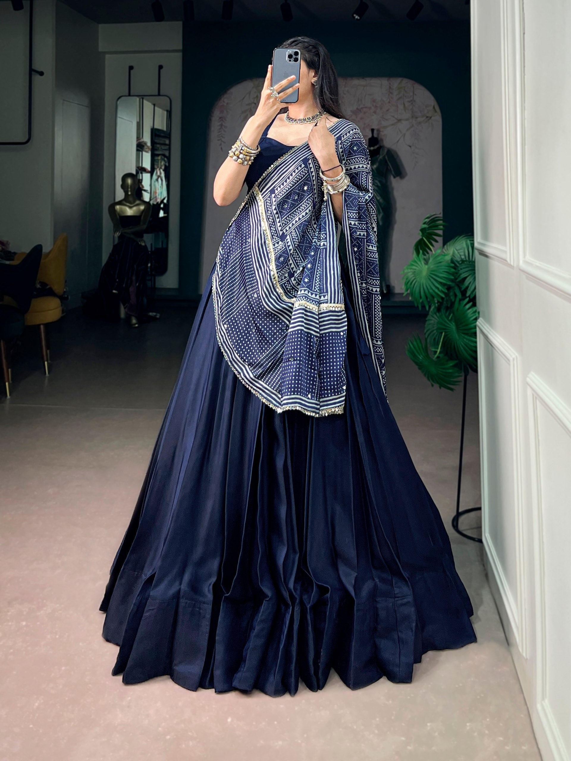 Elegant Blue Moonga Silk Lehenga Choli with Printed Satin Dupatta