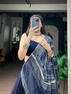 Elegant Blue Moonga Silk Lehenga Choli with Printed Satin Dupatta