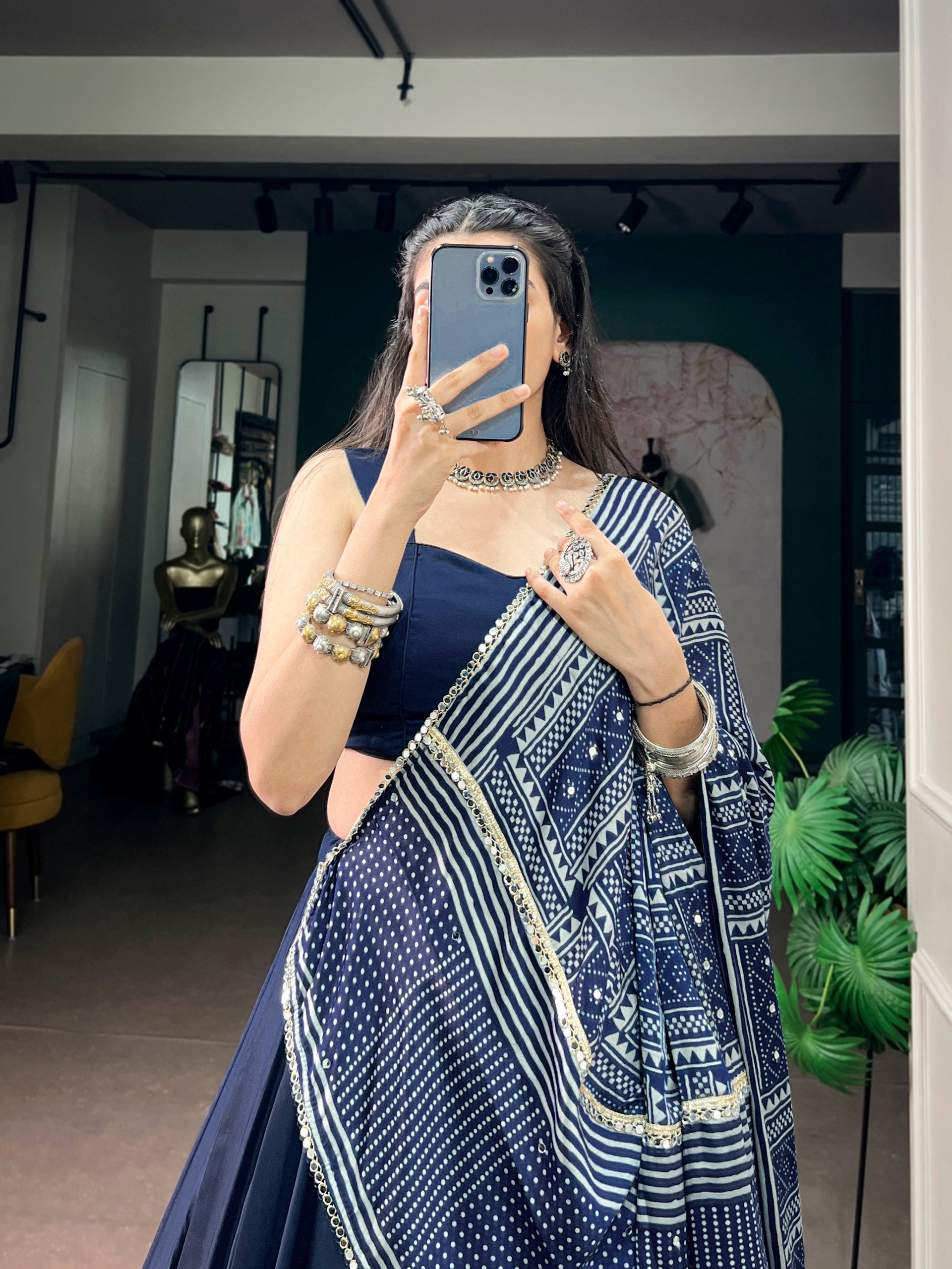 Elegant Blue Moonga Silk Lehenga Choli with Printed Satin Dupatta