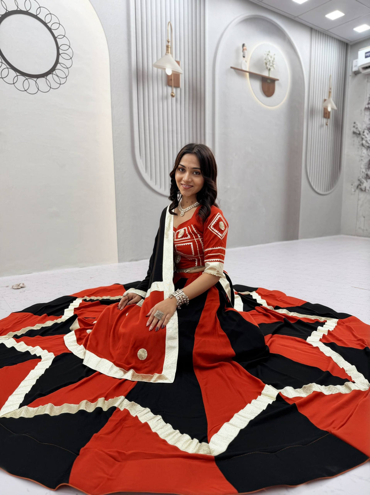 Navratri Lehenga Choli in Pure Cotton with Heavy Gota Patti Lace & Flower Hand Work, Fully Stitched Lehenga and Matching Dupatta