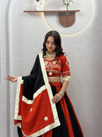 Navratri Lehenga Choli in Pure Cotton with Heavy Gota Patti Lace & Flower Hand Work, Fully Stitched Lehenga and Matching Dupatta