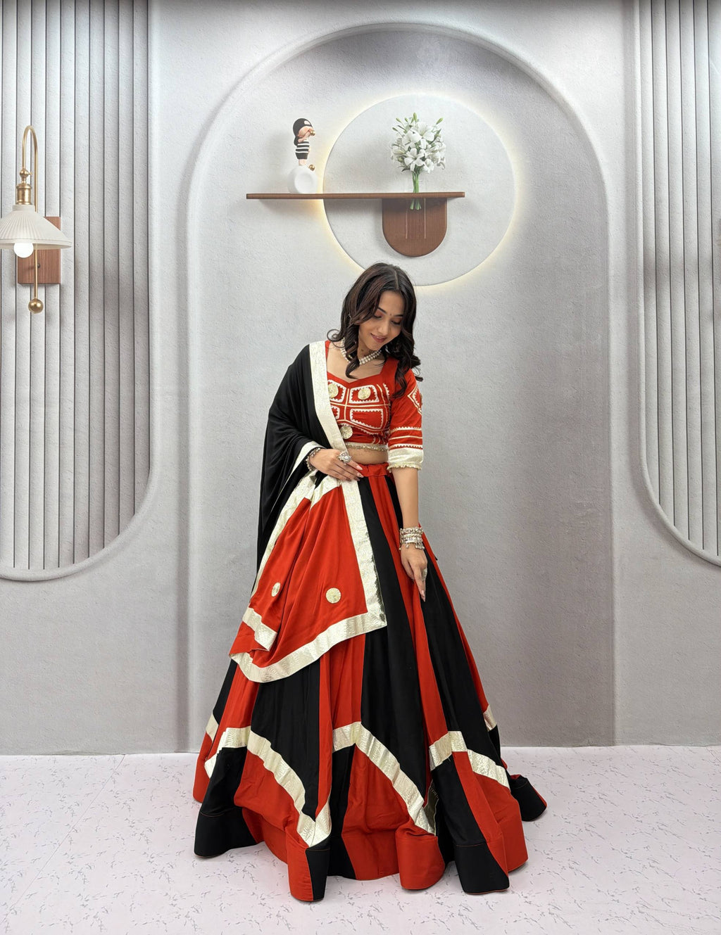 Navratri Lehenga Choli in Pure Cotton with Heavy Gota Patti Lace & Flower Hand Work, Fully Stitched Lehenga and Matching Dupatta