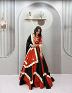 Navratri Lehenga Choli in Pure Cotton with Heavy Gota Patti Lace & Flower Hand Work, Fully Stitched Lehenga and Matching Dupatta