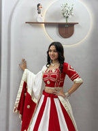 Navratri Lehenga Choli in Pure Cotton with Heavy Gota Patti Lace & Flower Hand Work, Fully Stitched Lehenga and Matching Dupatta