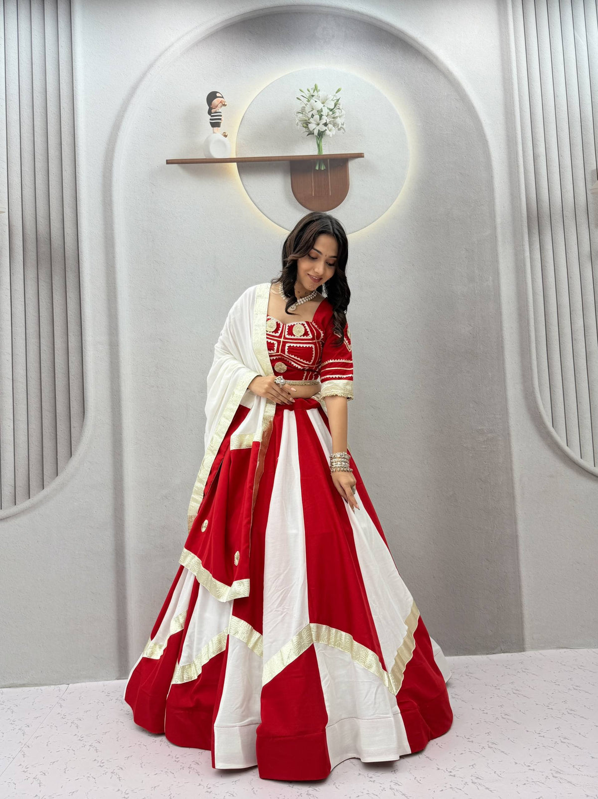 Navratri Lehenga Choli in Pure Cotton with Heavy Gota Patti Lace & Flower Hand Work, Fully Stitched Lehenga and Matching Dupatta