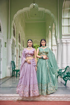 Sage Green & Lavender Lehenga Crafted in Luxurious Premium Gold Fabric for Traditonal