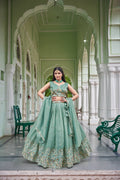 Sage Green & Lavender Lehenga Crafted in Luxurious Premium Gold Fabric for Traditonal