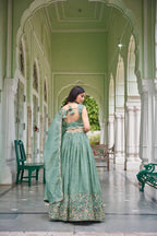 Sage Green & Lavender Lehenga Crafted in Luxurious Premium Gold Fabric for Traditonal