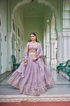 Sage Green & Lavender Lehenga Crafted in Luxurious Premium Gold Fabric for Traditonal