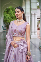 Sage Green & Lavender Lehenga Crafted in Luxurious Premium Gold Fabric for Traditonal