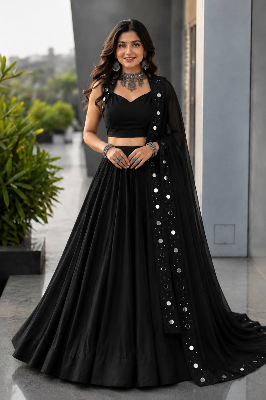 Yuvika Cotton Mirror Work Lehenga Choli Set with Georgette Dupatta