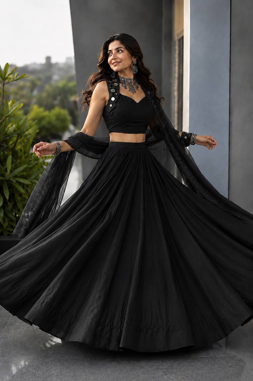 Yuvika Cotton Mirror Work Lehenga Choli Set with Georgette Dupatta