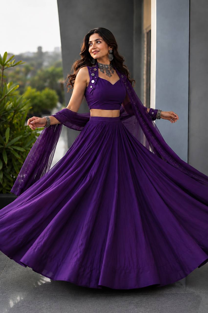 Yuvika Cotton Mirror Work Lehenga Choli Set with Georgette Dupatta