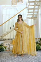 Gorgeous Golden Yellow Salsa Silk Anarkali Set
