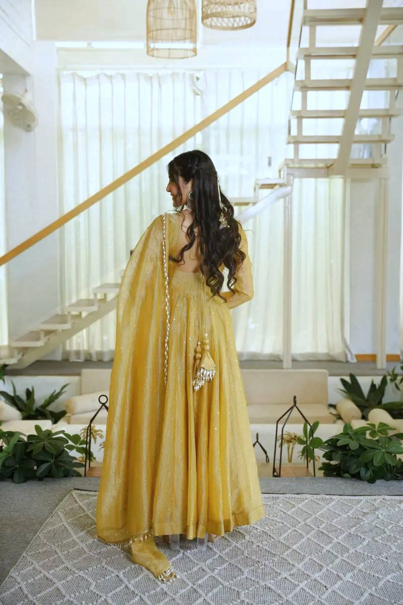 Gorgeous Golden Yellow Salsa Silk Anarkali Set