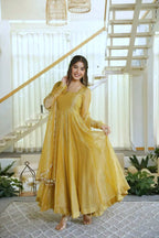 Gorgeous Golden Yellow Salsa Silk Anarkali Set