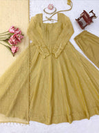 Gorgeous Golden Yellow Salsa Silk Anarkali Set