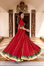 Traditional Red Bandhej Print Garba Lehenga with Dupatta for Navratri Festival