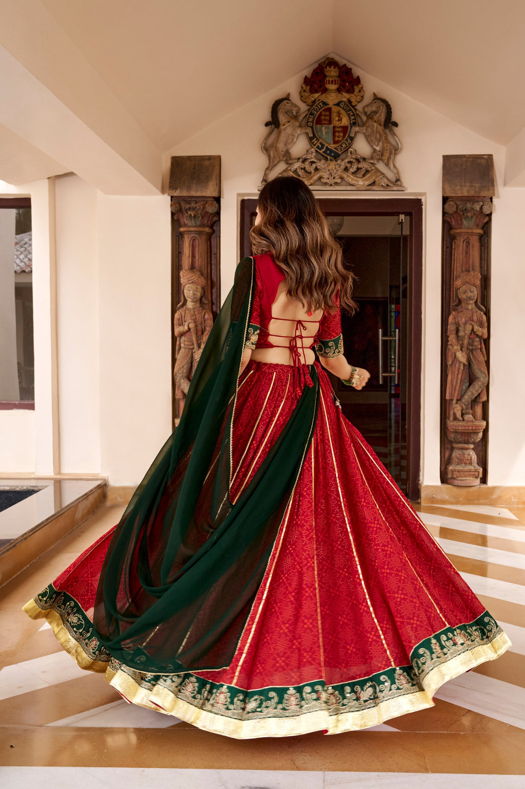 Traditional Red Bandhej Print Garba Lehenga with Dupatta for Navratri Festival
