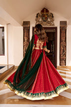 Traditional Red Bandhej Print Garba Lehenga with Dupatta for Navratri Festival