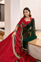 Traditional Red Bandhej Print Garba Lehenga with Dupatta for Navratri Festival