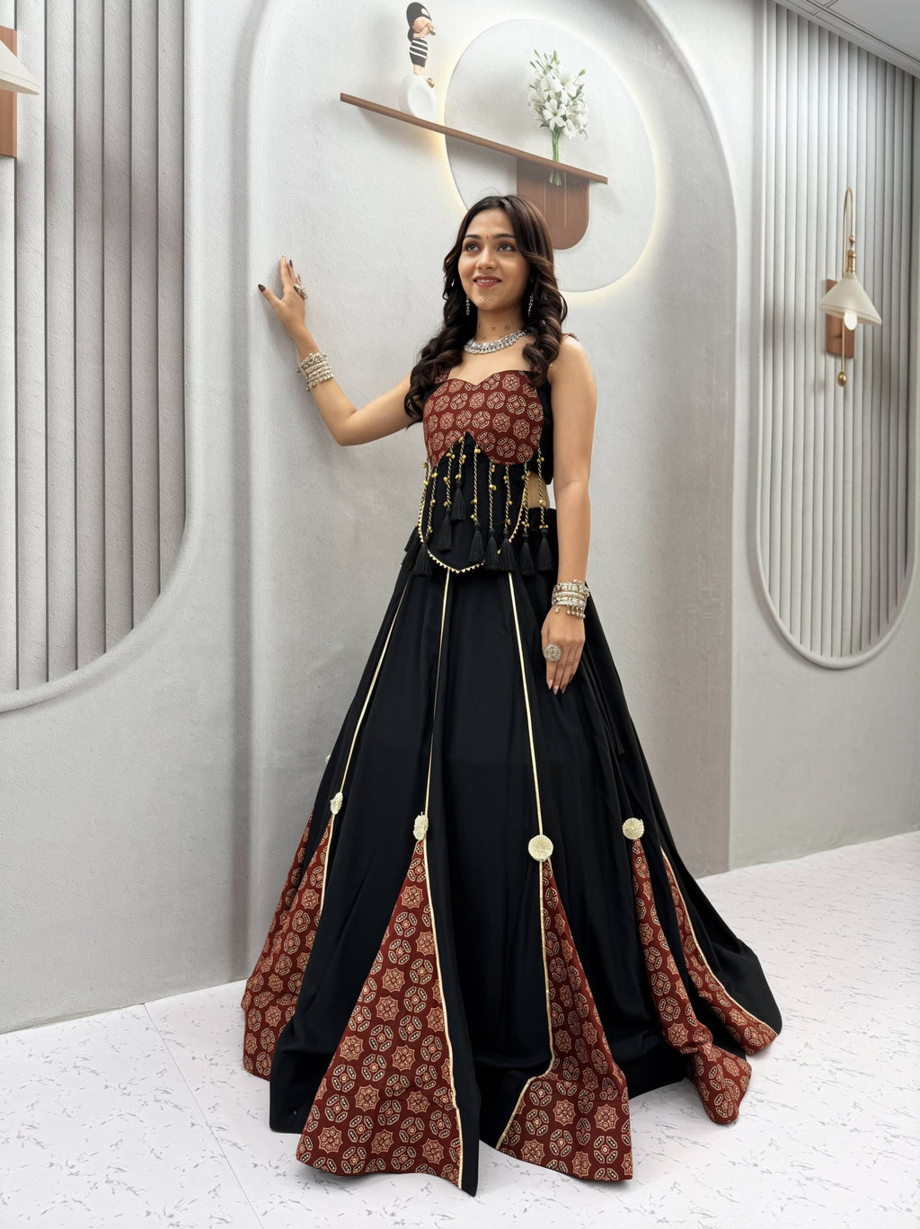 Rangtara Ajrak Print & Ribbon Work Cotton Lehenga Choli Set